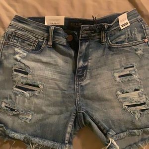 Jusy blues large distressed navy patch shorts